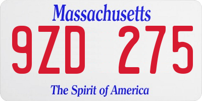 MA license plate 9ZD275