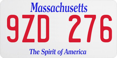 MA license plate 9ZD276