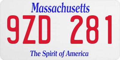 MA license plate 9ZD281