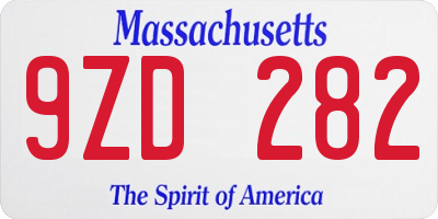 MA license plate 9ZD282