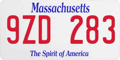 MA license plate 9ZD283