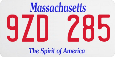 MA license plate 9ZD285