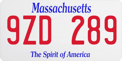 MA license plate 9ZD289