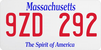 MA license plate 9ZD292