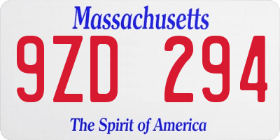 MA license plate 9ZD294