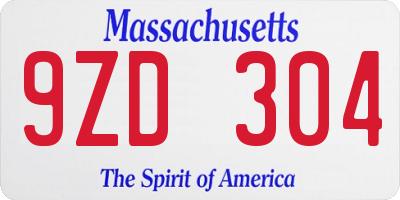 MA license plate 9ZD304