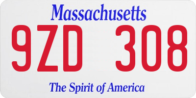 MA license plate 9ZD308