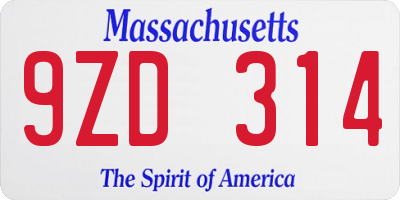 MA license plate 9ZD314