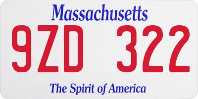 MA license plate 9ZD322