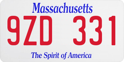 MA license plate 9ZD331