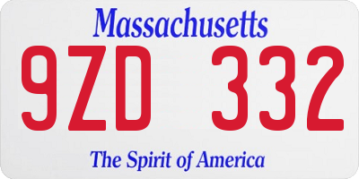 MA license plate 9ZD332