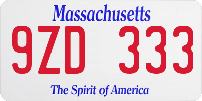 MA license plate 9ZD333