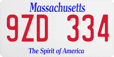 MA license plate 9ZD334