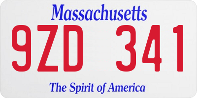 MA license plate 9ZD341