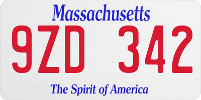 MA license plate 9ZD342