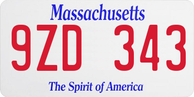 MA license plate 9ZD343