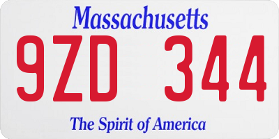 MA license plate 9ZD344