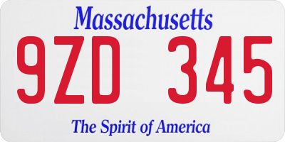 MA license plate 9ZD345