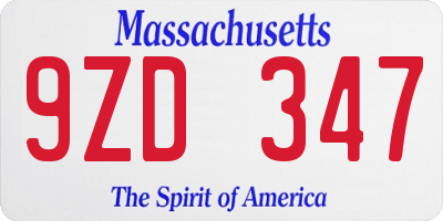 MA license plate 9ZD347