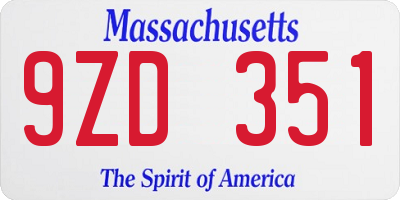 MA license plate 9ZD351