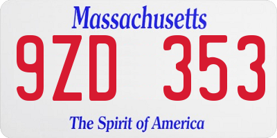 MA license plate 9ZD353