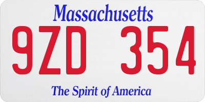 MA license plate 9ZD354