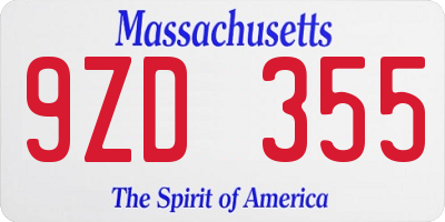 MA license plate 9ZD355