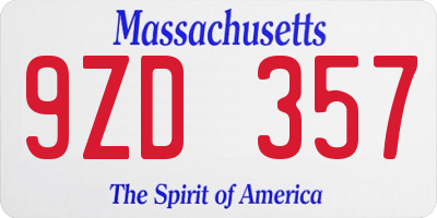 MA license plate 9ZD357