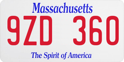 MA license plate 9ZD360