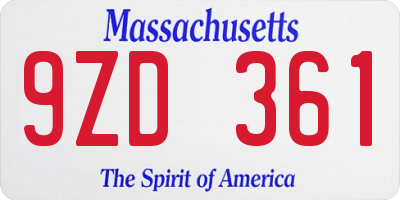 MA license plate 9ZD361