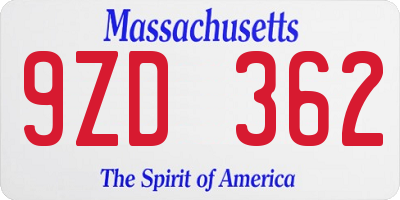 MA license plate 9ZD362