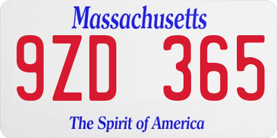MA license plate 9ZD365