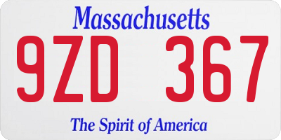 MA license plate 9ZD367