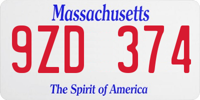 MA license plate 9ZD374