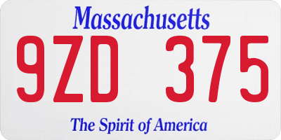 MA license plate 9ZD375