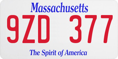 MA license plate 9ZD377