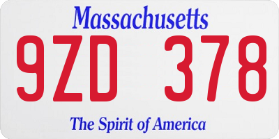 MA license plate 9ZD378