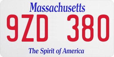 MA license plate 9ZD380