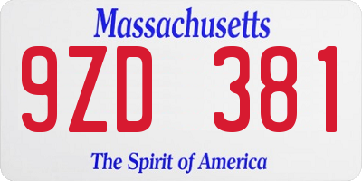 MA license plate 9ZD381