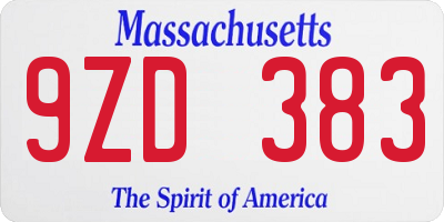 MA license plate 9ZD383