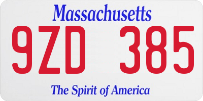 MA license plate 9ZD385