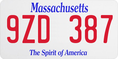 MA license plate 9ZD387
