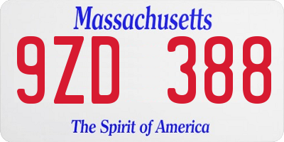 MA license plate 9ZD388