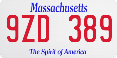 MA license plate 9ZD389