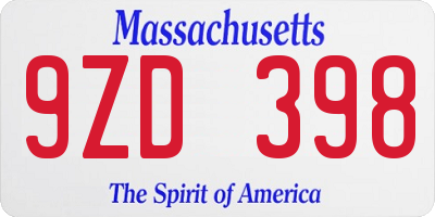 MA license plate 9ZD398
