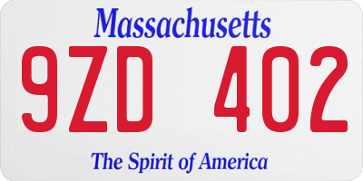 MA license plate 9ZD402