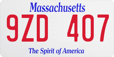 MA license plate 9ZD407