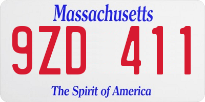 MA license plate 9ZD411