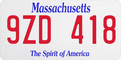 MA license plate 9ZD418