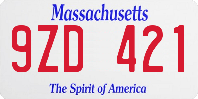 MA license plate 9ZD421